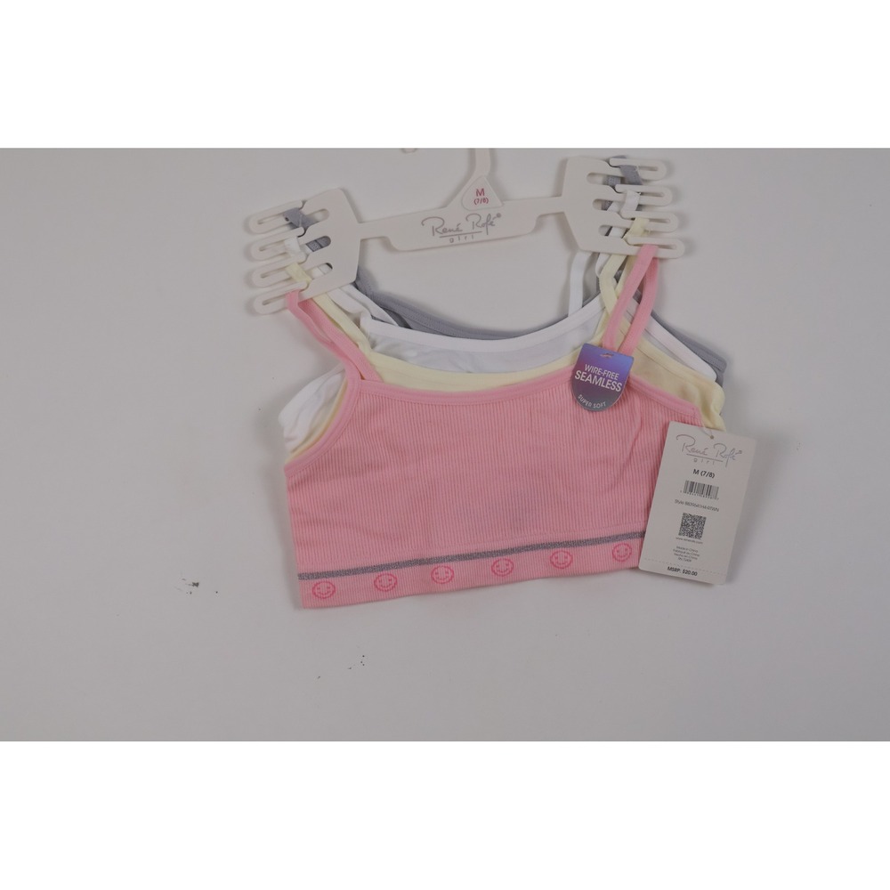 Rene Rofe Girls Bralette 4-Pack Seamless Ribbed Pink White Grey Yellow M 7/8 NWT